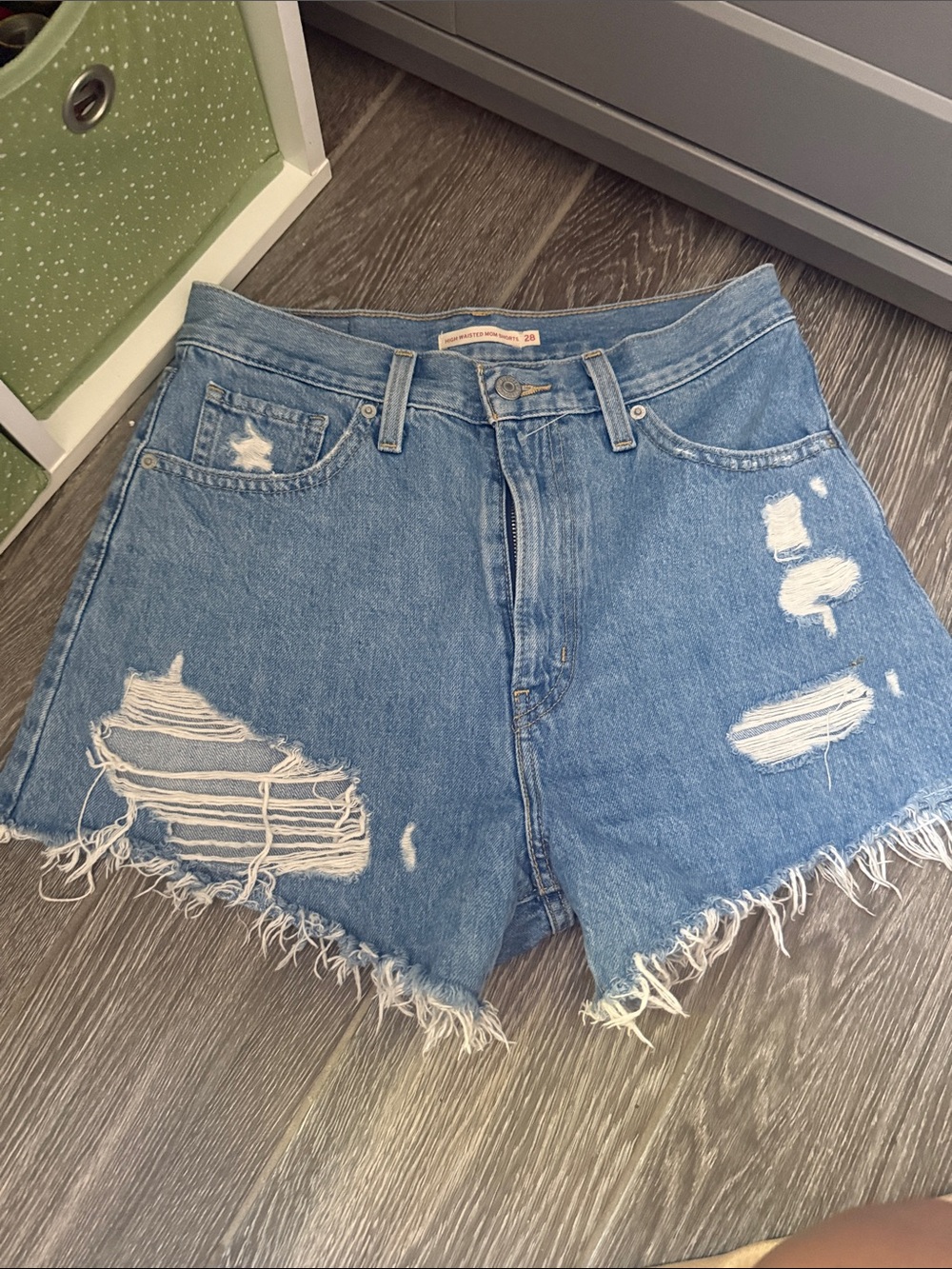 Levi's Light Blue Distressed High-Waist Jean Shorts